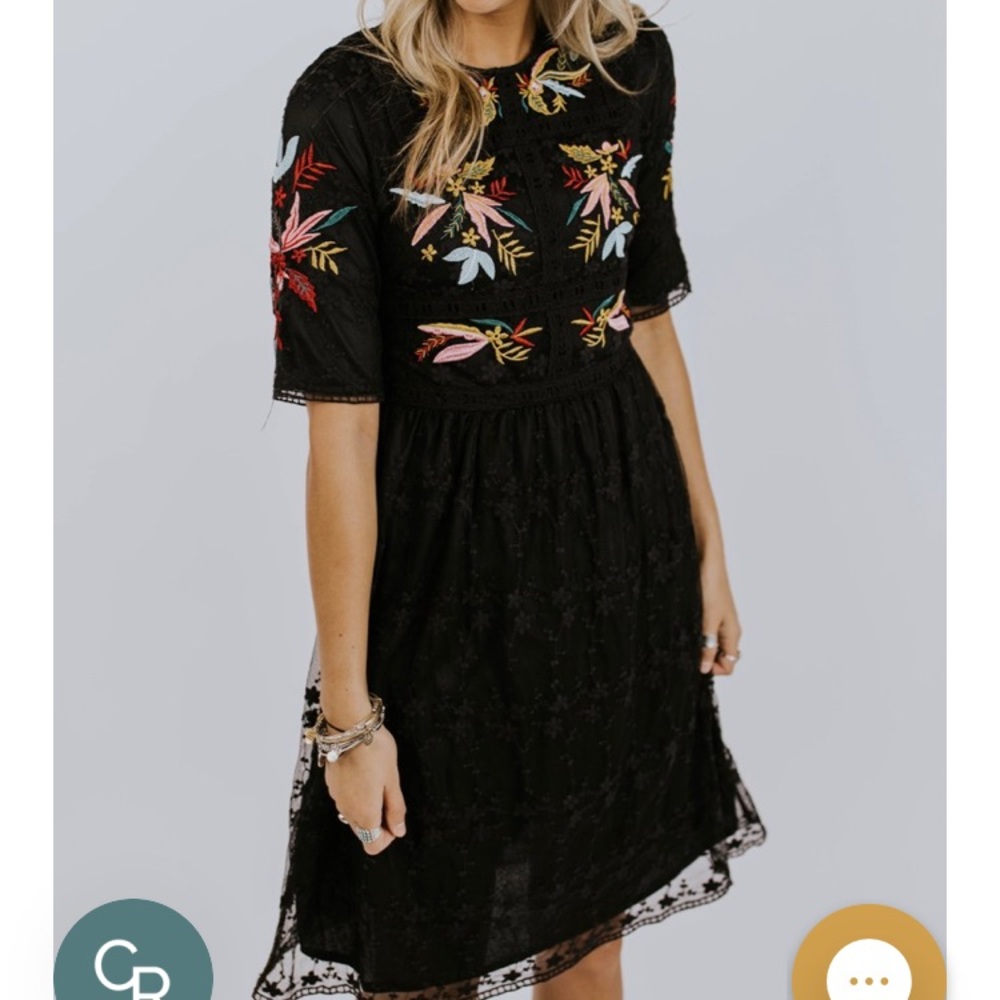 Roolee NWT Naomi embroidered black lace dress